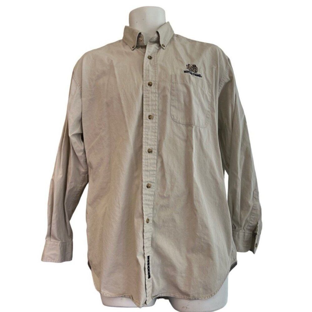 Mens Medium Notre Dame Logo Button Down Shirt Khaki Pocket Crable Sportswear